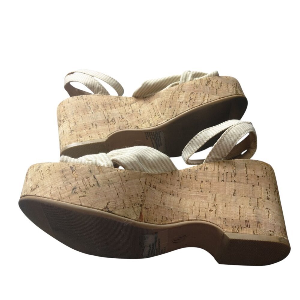 Universal Thread Women's Size 6 Cork Wedge High Heel Platform Sandals Beige - Picture 5 of 6